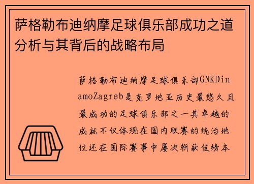 萨格勒布迪纳摩足球俱乐部成功之道分析与其背后的战略布局